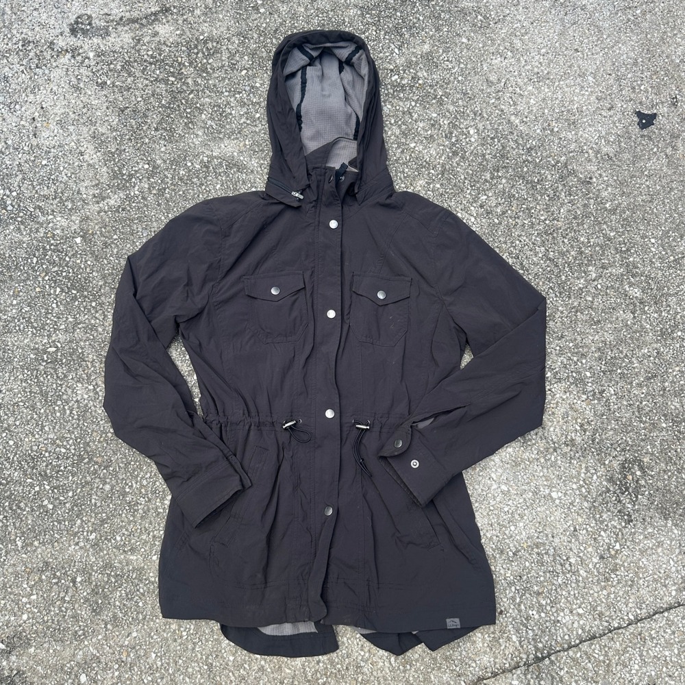 LL Bean Black Discovery Rain Jacket Women M Regular Hooded Utility Parka